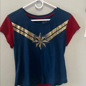Marvel Red and Blue Tee with Gold Emblem